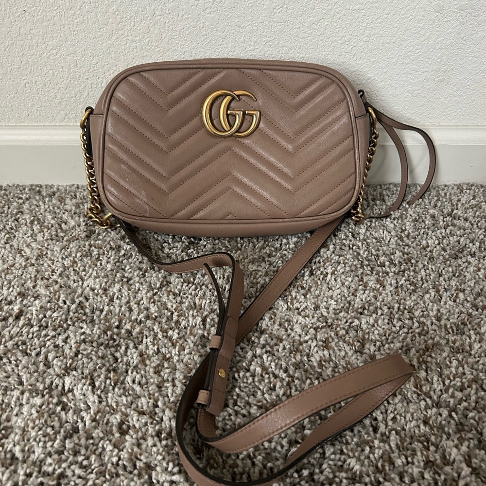 SOLD ! Gucci Brown Leather Crossbody Bag Marmont beige taupe